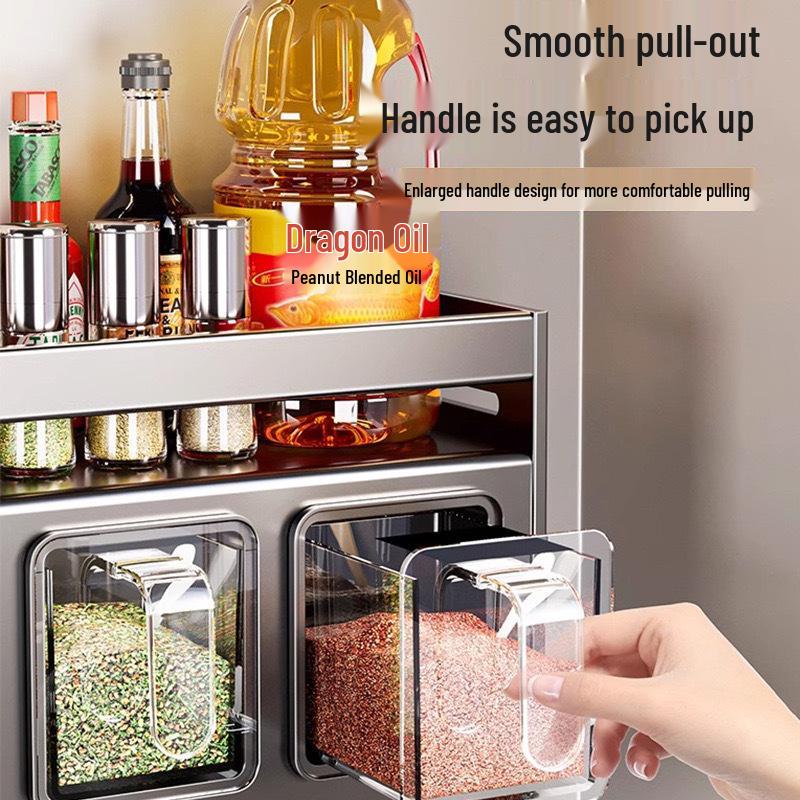 Raft de depozitare pentru bucătărie montat pe perete cu borcane pentru condimente