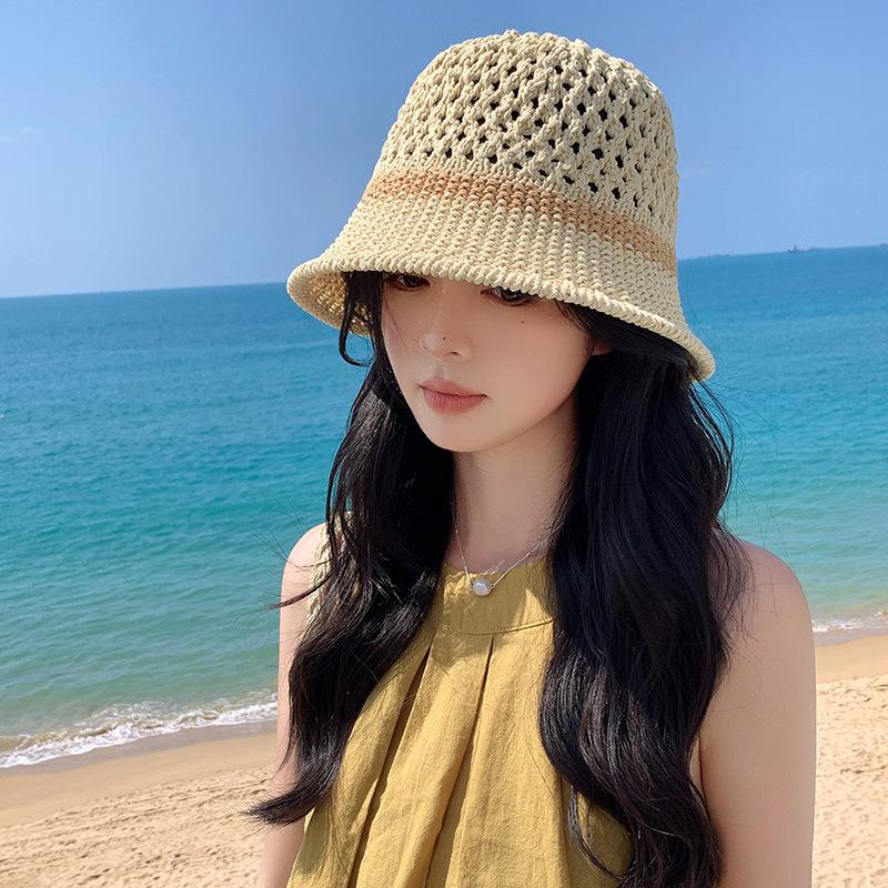 Grass Woven Hat Versatile for Women In Spring and Summer Hollowed Out Breathable Sunshade Basin Hat  Fisherman Hat