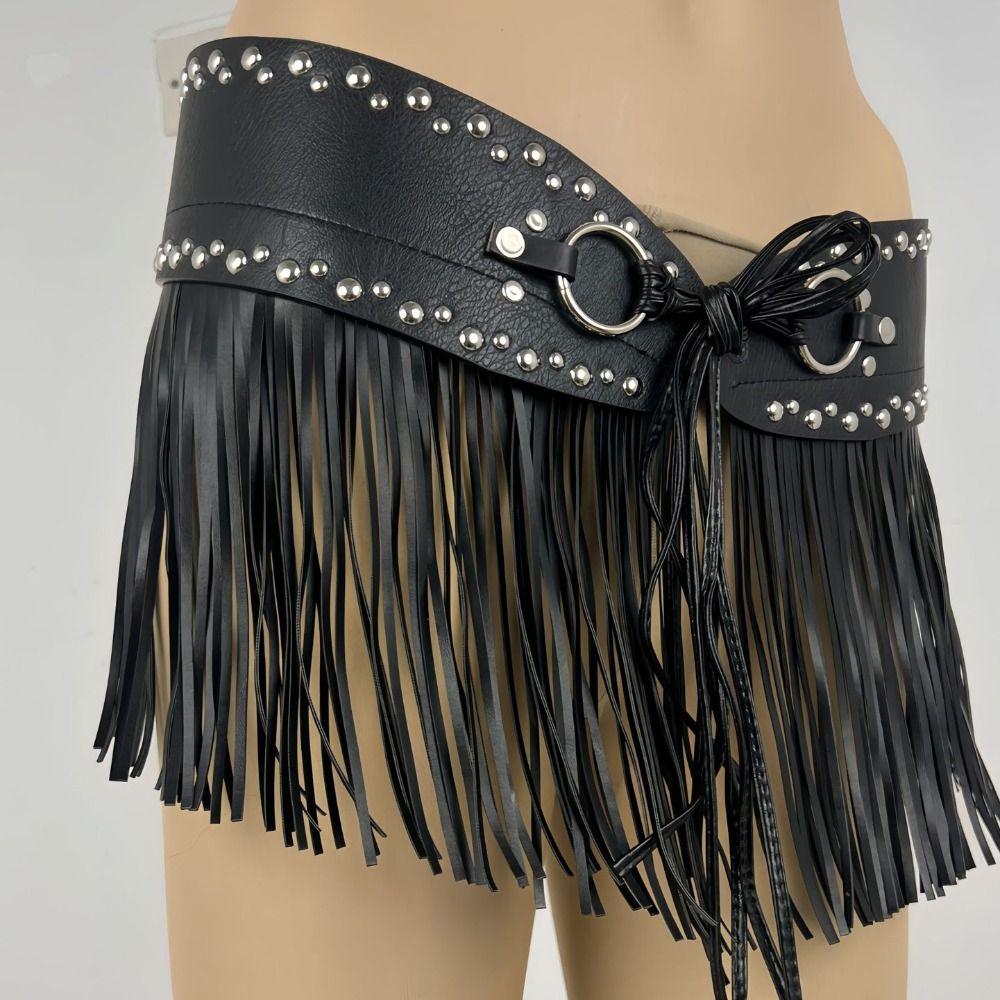 Spicy Girl Rrivet Belt Punk Style Pu Tassel Waistbands Simple Skirt Decoration  Female/Girls