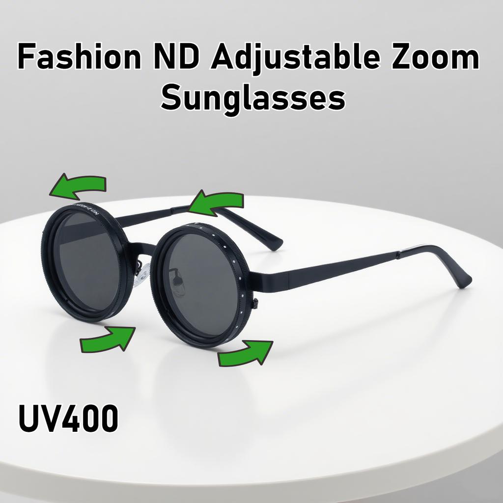 Men Women Fashion ND Zoom Sunglasses Adjustable Dimming Eyeglasses Fashion Round Frame New High-end Anti-UV Sunglasses