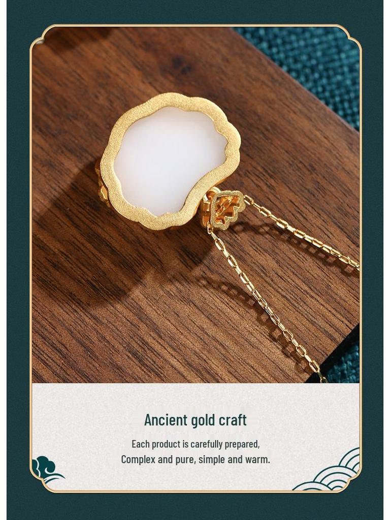 2022 Etniczny Styl Pomyślność Jadeitowy Zamek Pokoju Naszyjnik z Wisiorkiem