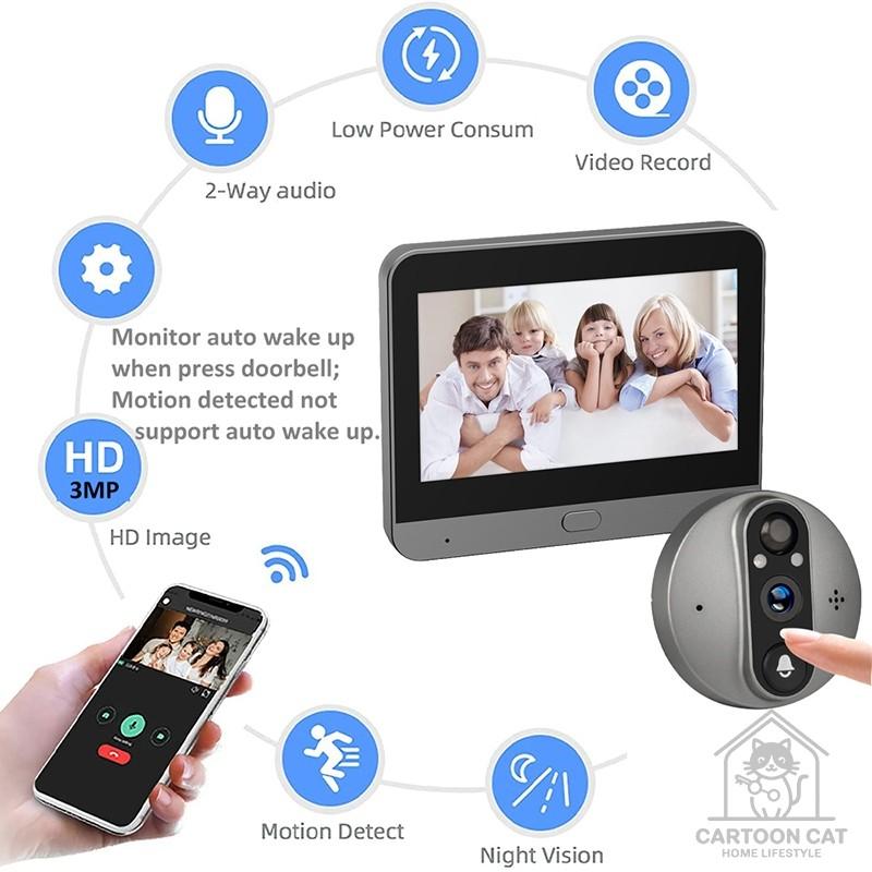 Smart Tuya Wireless Video Door Bell With Camera Peephole 4.3inch WiFi Viewer PIR Motion Detection Night Vision