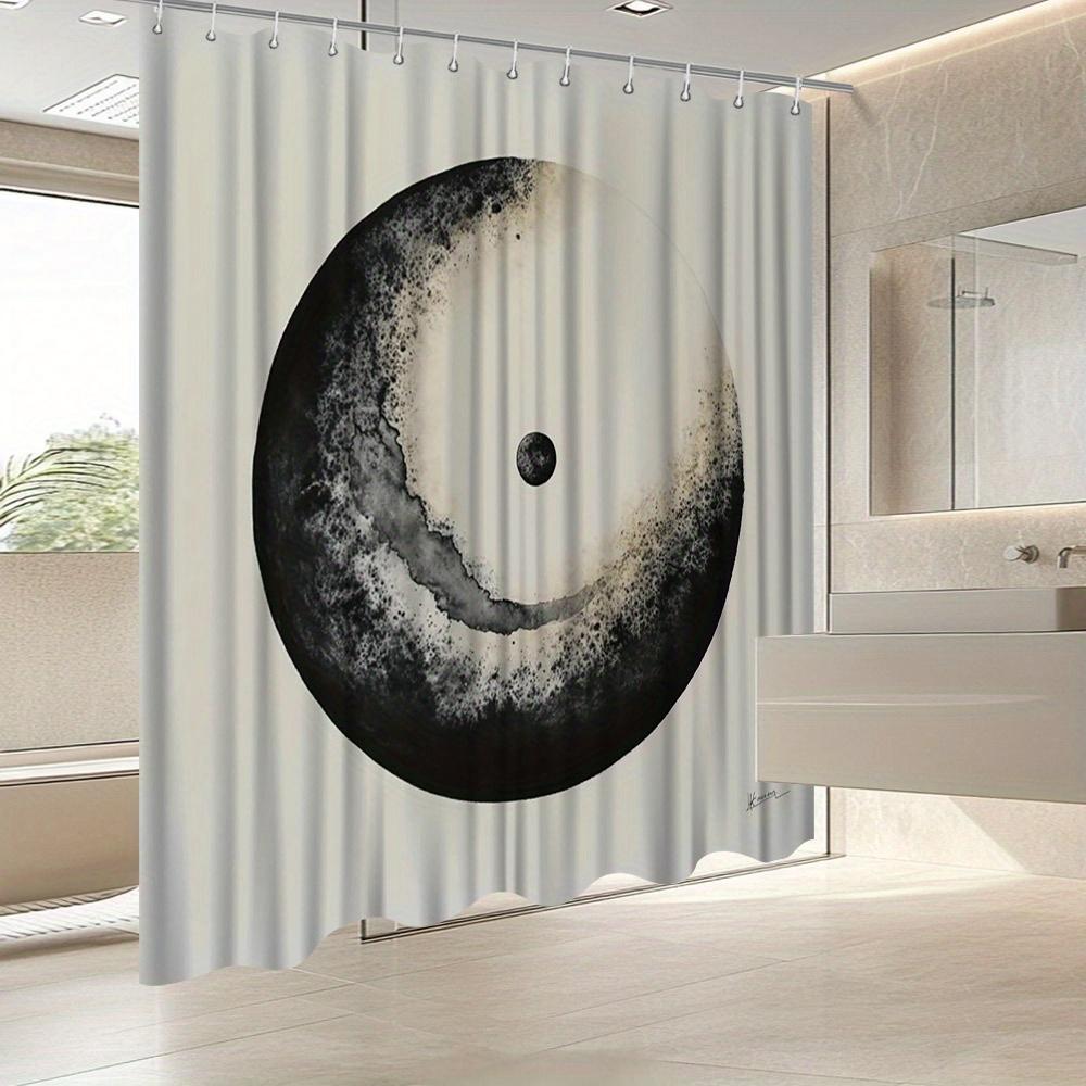 Minimalist Abstract Ink Shower Curtain - Black To White Gradient With Central Dot, Modern Japanese Bath Decor
