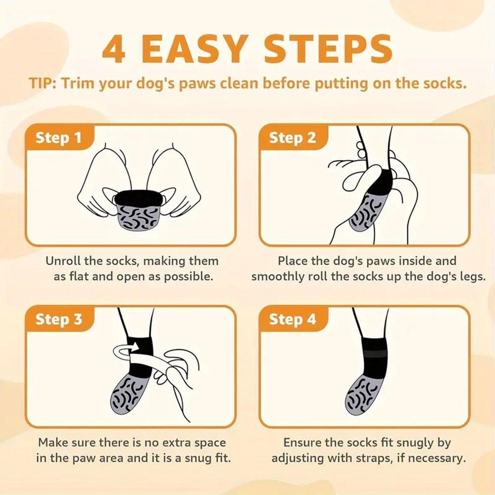 4pcs Anti-Slip Dog Socks Anti-Scratch Strong Grip Paw Protection Socks Adjustable Straps Soft Cotton Pets Knitted Socks