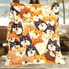 Custom Shiba Inu Dog Blanket Cute Cartoon Pattern Fleece Throw Personalized Name All Season Soft Warm Bedding Home Decor Gift