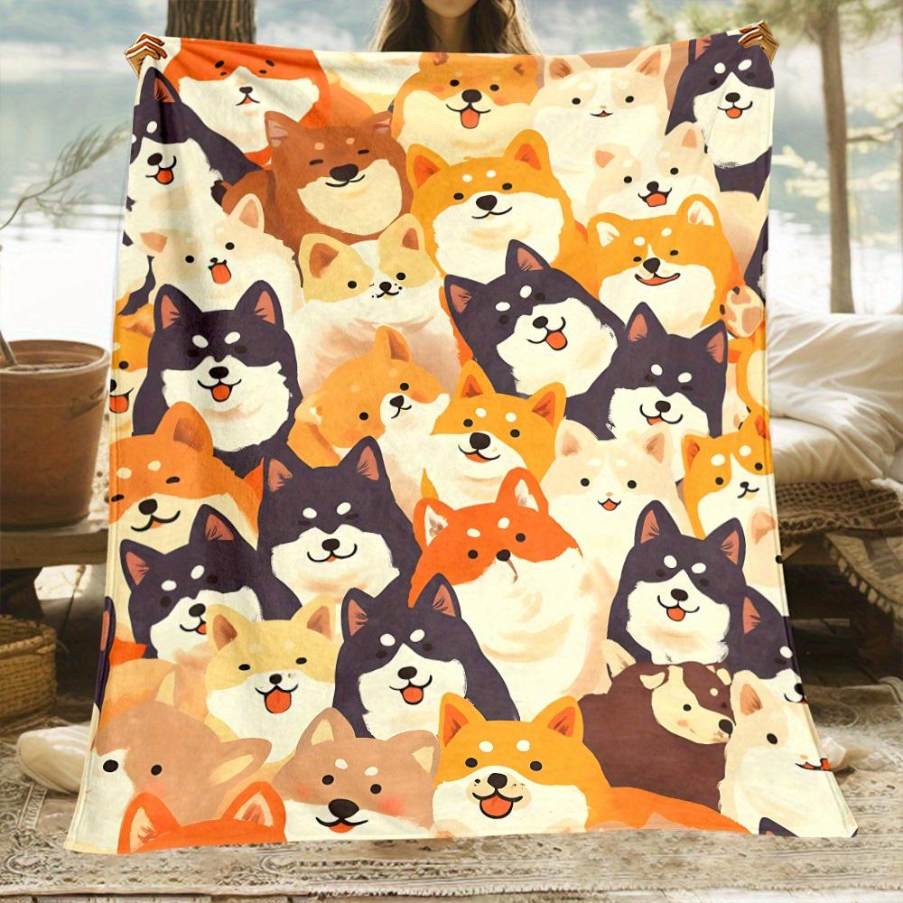 Custom Shiba Inu Dog Blanket Cute Cartoon Pattern Fleece Throw Personalized Name All Season Soft Warm Bedding Home Decor Gift