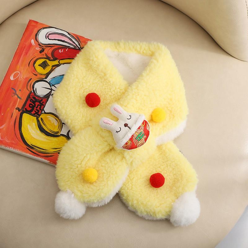 Cute Cartoon Rabbit Pompom Scarf Winter Warm Knitted Neck Warmer Women Men Unisex Fashionable Red Festive Accessory