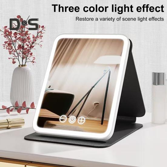 LED-beleuchteter Schminkspiegel, 3 Farbmodi, einstellbar, 2-in-1-Klappkosmetikspiegel, per USB wiederaufladbar, tragbarer Reise-Kosmetikspiegel