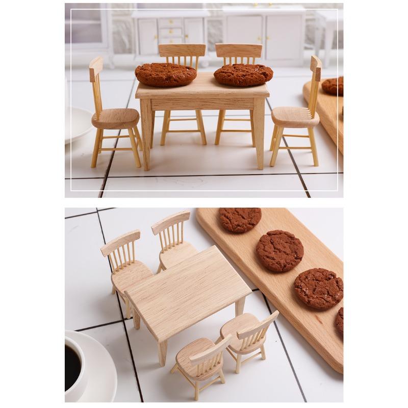 Miniature Model Mini Oak Dining Table Chairs Table Table Food Play Dollhouse Accessories Diy