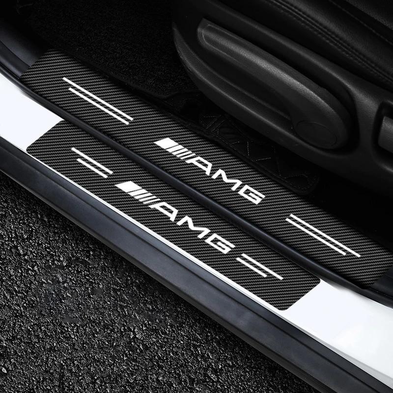4Pcs Car Door Plate Carbon Fiber Threshold Protector Sticker For Mercedes-Benz CLS GLC GLK W211 W221 W220 W163 W164 W203 W204 A