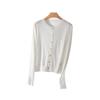 Ultra-fine Merino Cotton Wool Blended Knitted Cardigan Women's Round Neck Basic Long-sleeved Versatile Loose and Thin Top