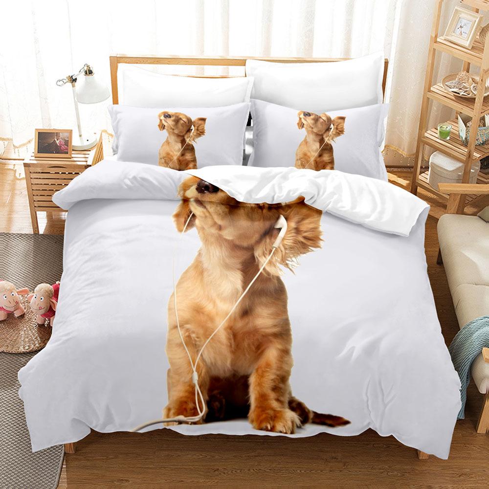 Juego de ropa de cama para el hogar, funda de edredón y funda de almohada con estampado de perro mascota, tamaño individual o doble, tamaño completo, 2 o 3 piezas, decoración del hogar