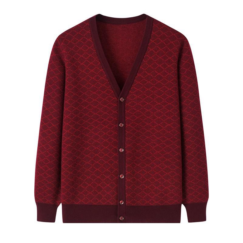 Middle-aged & Elderly Couples' Red Wool Cardigan - Year of the Rat Theme, Plus Size Warmth for Women.