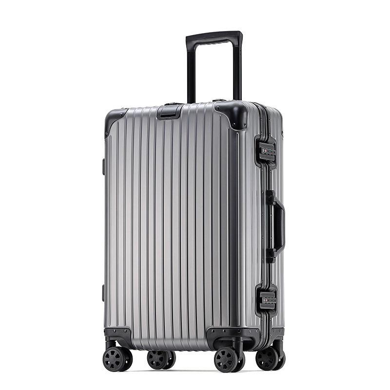 Aluminum-Magnesium Alloy Trolley Case with Universal Wheels, 24" Carry-On for Student Travel & Men's Business, with Combination Lock.