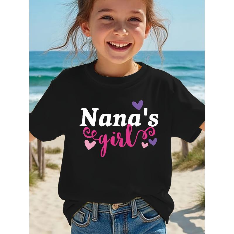 

European sizes Girls Summer Short Sleeve T-Shirt - Casual Crew Neck with Heart & Letter Print, Soft Knit Top for Beach Outings & Casual Attire 98cm чёрный
