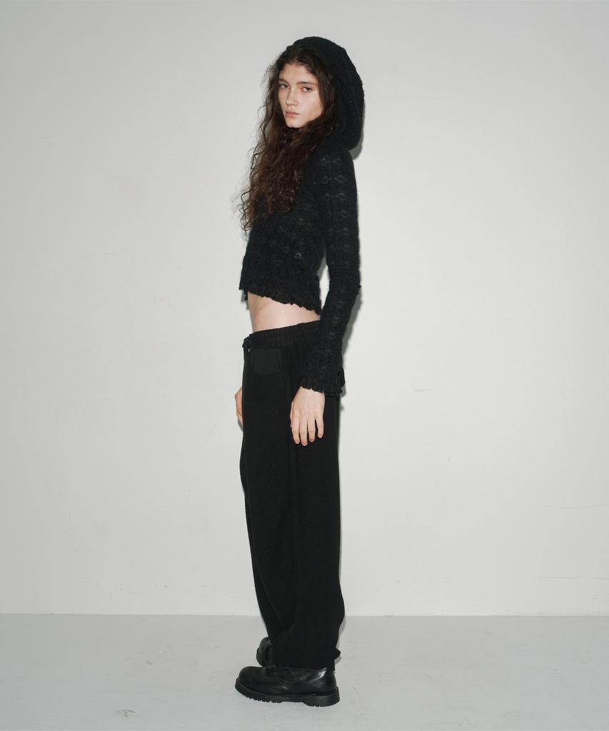 S/E/O Sheer Lace Hoodie Zip-Up Black