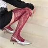 Kave Floral Pattern Coffee Fishnet Stockings With Suspender Women Sexy Brown Hollow Out Mesh Thigh High Socks Lolita Long Socks