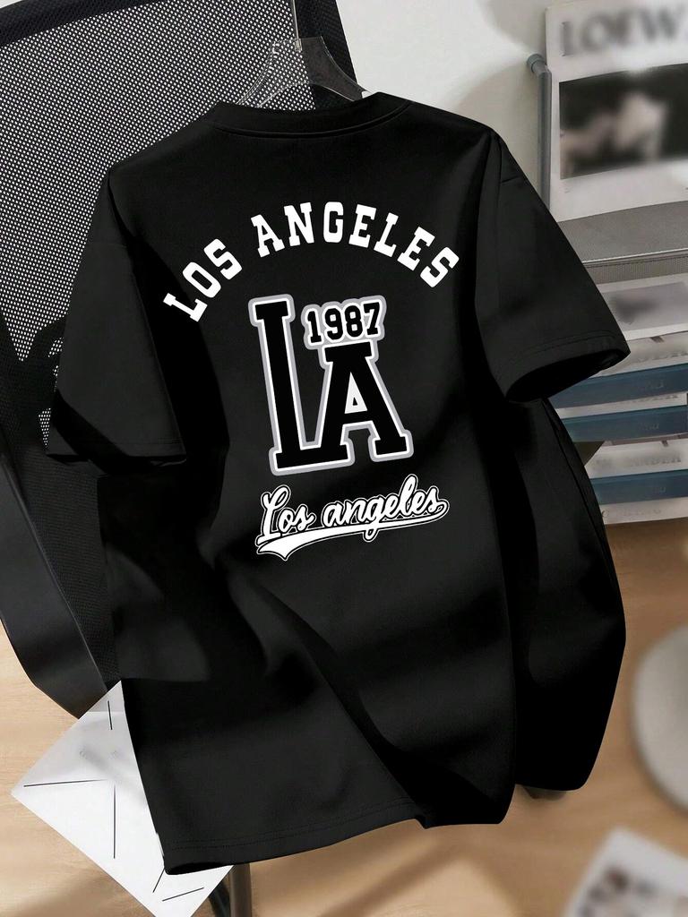Retro Varsity Style Los Angeles 1987 Tee with Bold LA Lettering and Script Print 100 Cotton Unisexs Tshirt Summer Casual Wear