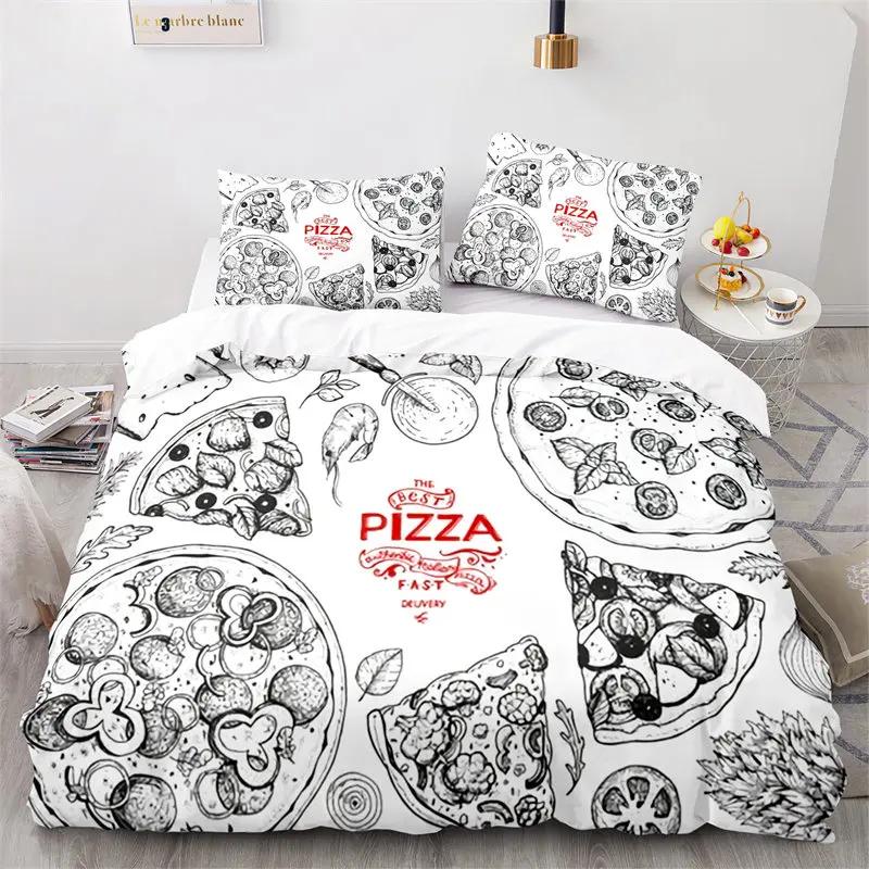 Kreativer Fast Food Bettbezug Pizza Hamburger Druck Bettdeckenbezug Mikrofaser Bettwäscheset King Queen für Kinder Teenagerzimmer Deko