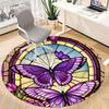 1pc Butterfly StainedGlass Office Round Area Rug,  Mat Suitable ForOffice, Under Office Chairs Bedroom Living Room Home Decor, Room Deco