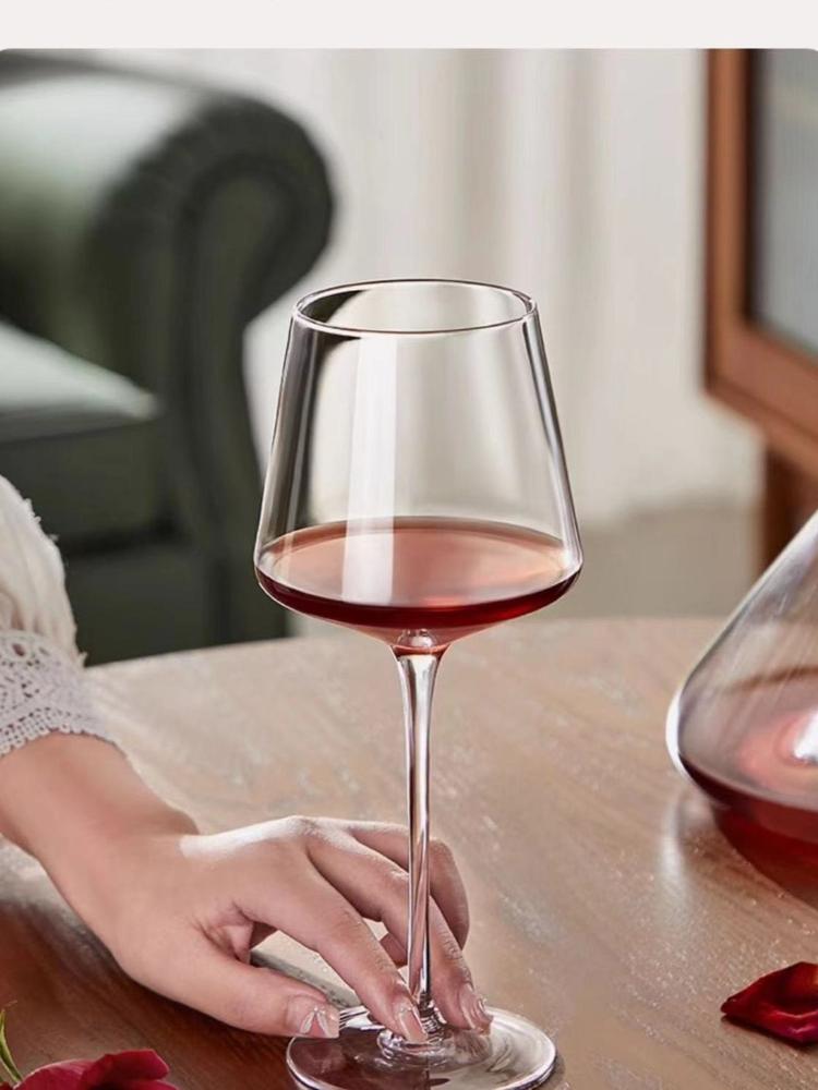 450ml Square Burgundy Wine Glasses Set - Luxury Crystal Goblets, Modern Stemware for Home Bar & Elegant Dinner Parties