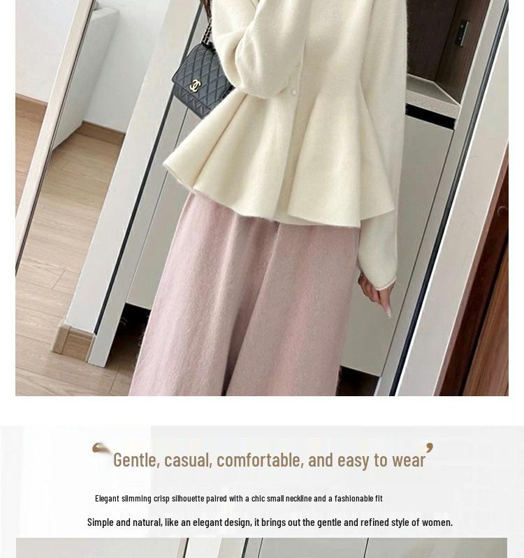 Set Pulover Tricotat Toamnă/Iarnă și Pantaloni Maternitate cu Picior Larg