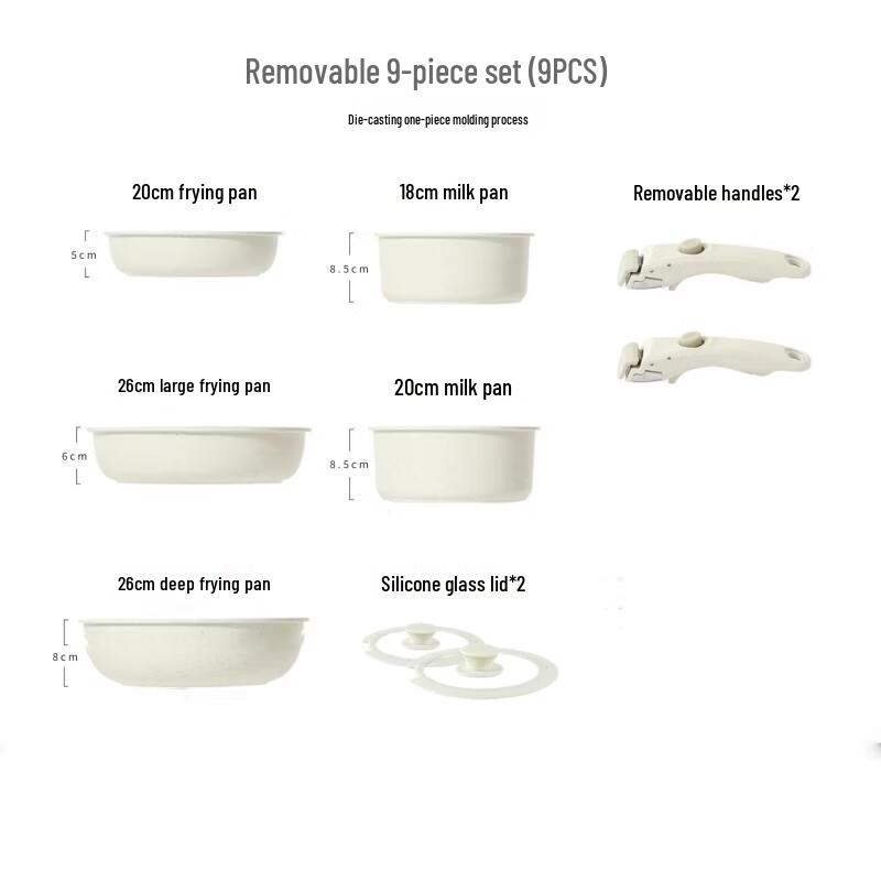 Handun Detachable Handle Non-stick 9-Piece Cookware Set