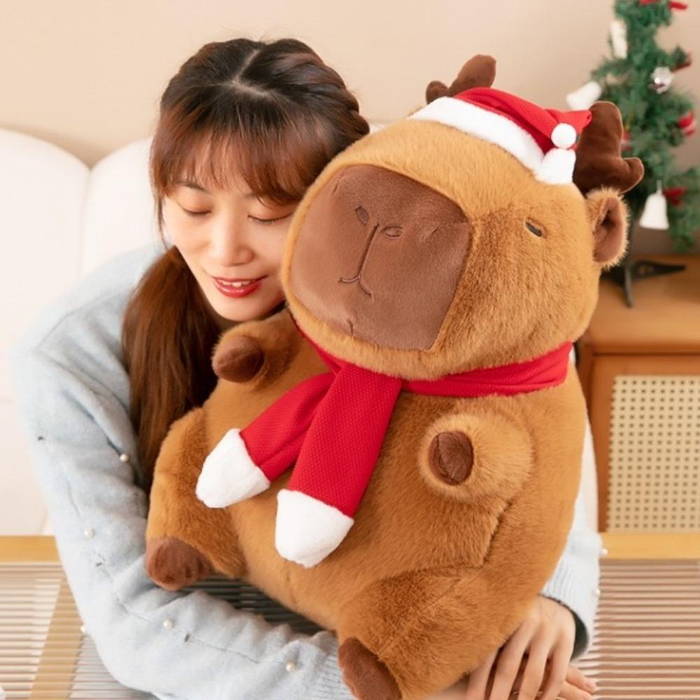 Dress Up Christmas Capybara Plush Cartoon Capibara Fluffty Doll Capybara Plush Toy  Birthday Gift