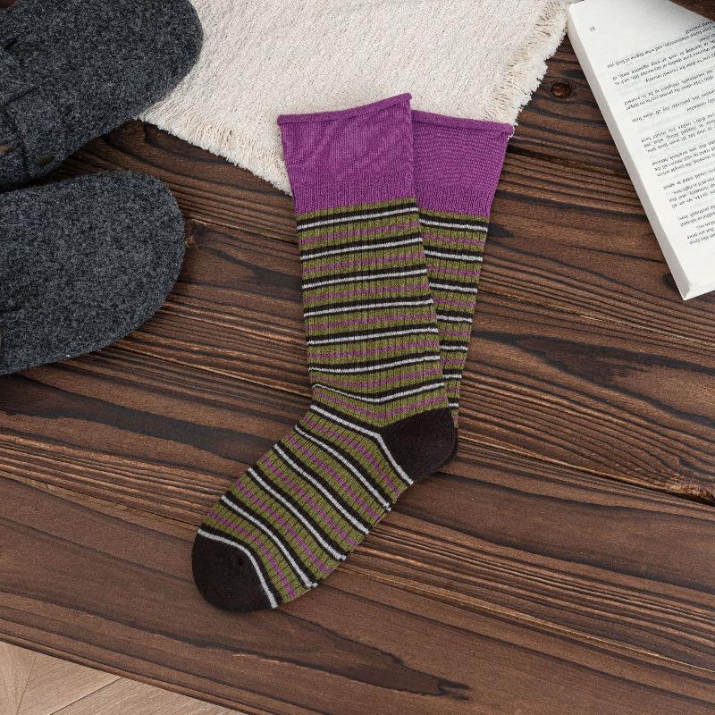

Autumn and Winter Color-blocking, Artistic and Retro Striped Mid-calf Socks for Women s Fashion, Pile Socks 1 pair