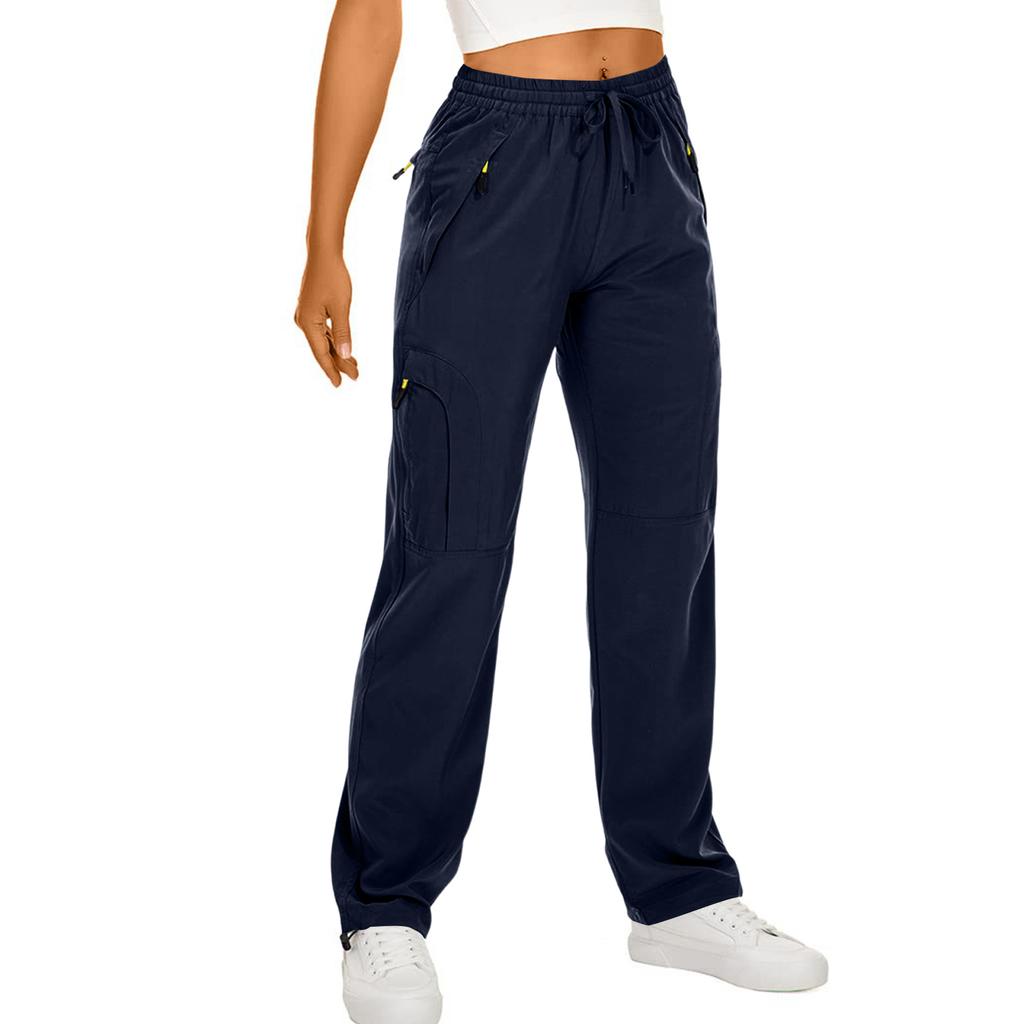 Women's Hiking Pants Waterproof Sweatpant Elastic Waist Zipper Multi-Pocket Casual Sports Trouser