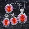 Women Jewelry Set Luxury Fanta Color Pigeon Egg Necklace Red Corundum Ring Gemstone Earrings Fashion Accessories