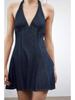 European & American Style Sexy Deep V-Neck Halter Denim Dress - Slim Fit Short Skirt for Women