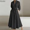ZANZEA Women Casual Stand Collar Loose Long Sleeve Shirt Dress
