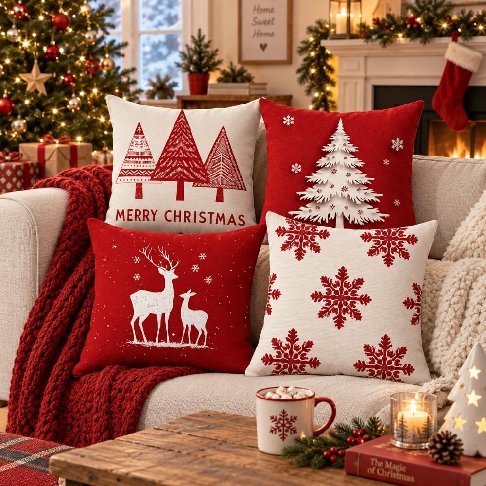 4PCS Pumpkin Throw Cushion Case Reindeer Xmas Pillowslip Santa Pillow Cover  Bed Decoration