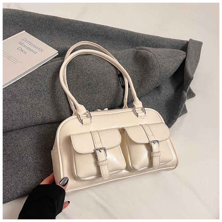 Vintage Boston Oil Wax Leather Pillow Bag Women 2025 New Commuter Bowling Bag Handbag Shoulder Bag