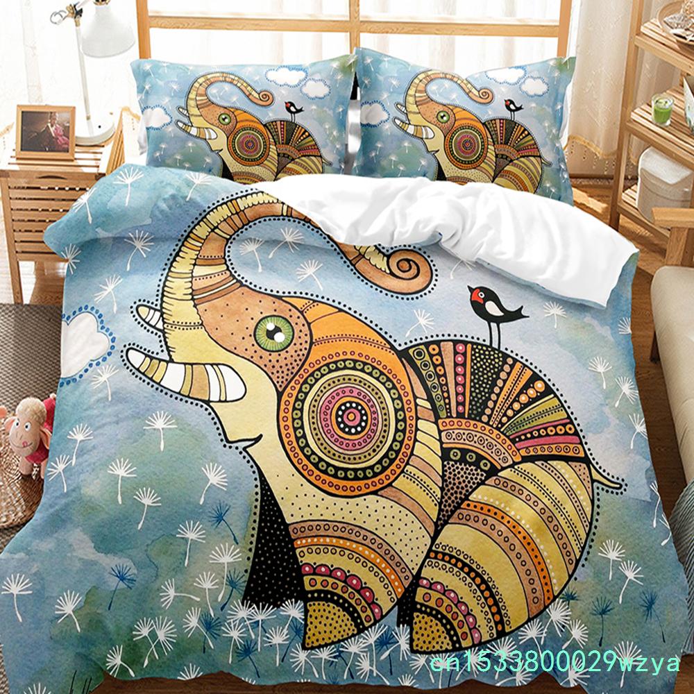 Set copripiumino colorato con elefante dei cartoni animati, per letto king size e queen size, per bambini, ragazzi e ragazze, set di biancheria da letto con simpatici animali selvatici