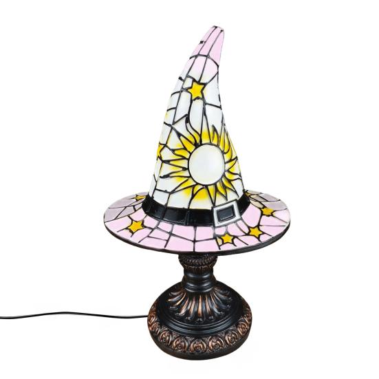 Jijijing Stained Glass Witch Hat Lamp, Table Lamp with Inline Switch, USB Powered Style Halloween for Bedroom Bookshelf Desk, Witches Gothic