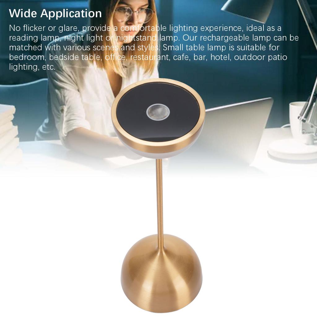 Cordless Table Lamp Portable Desk Lamp 2000mAh Battery Operated 3 Color Stepless Dimming for Restaurant Bedroom Outdoor Party Camping Night Light