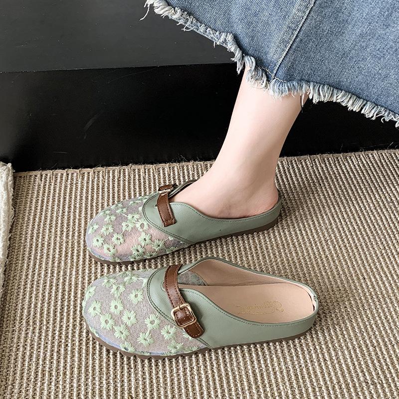 

Versatile cool slippers soft-soled slippers women s comfortable flat-soled women s shoes 2025 fashion summer lace bag head new 41 зелёный