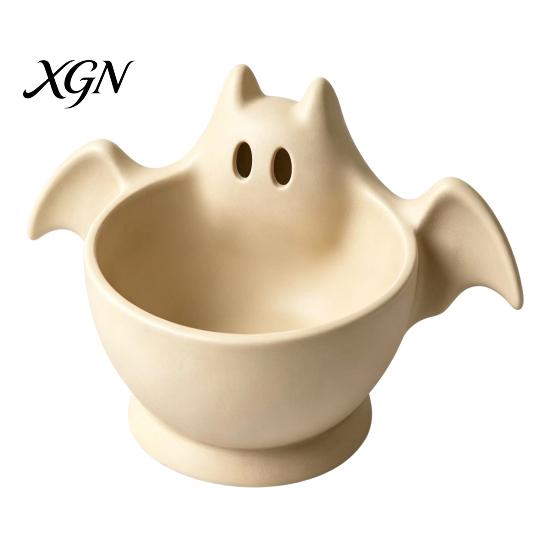 White Trinket Tray 3D Printed Halloween Ghost Bowl, Trick or Treat Snack Candy Storage Bowl Serving Decorative Dish, Party Supplies Nut