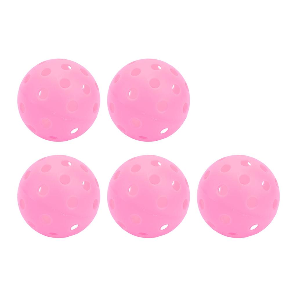 Lot de 5 balles de pickleball lumineuses à 40 trous, 74 mm, pour terrain extérieur, rose