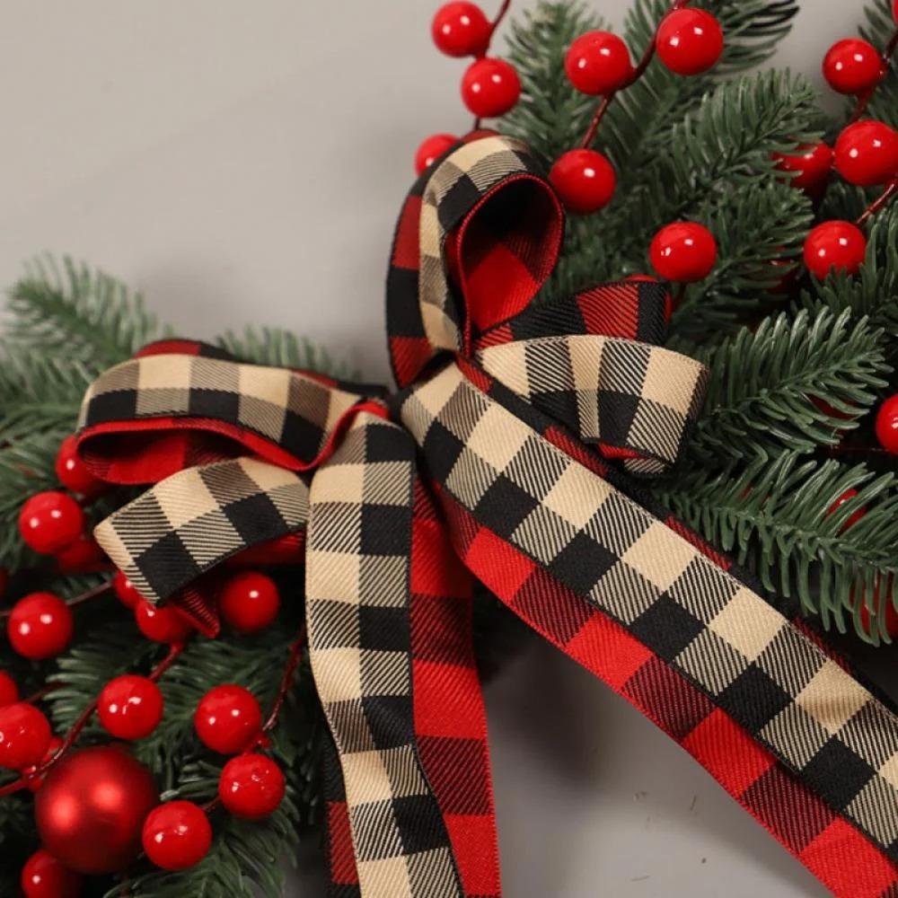 Vorgeleuchteter Weihnachtskranz mit Schleife Rote Beeren für Briefkasten, Haustür, Fenster, Außentreppen Dekoration(2ER-PACK)