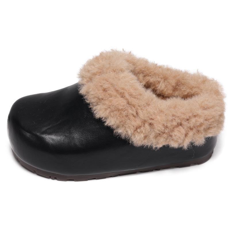 

Fashion versatile retro fluff splicing thick-bottomed snow cotton mop 2025 autumn and winter new velvet thickened slippers 40 чёрный