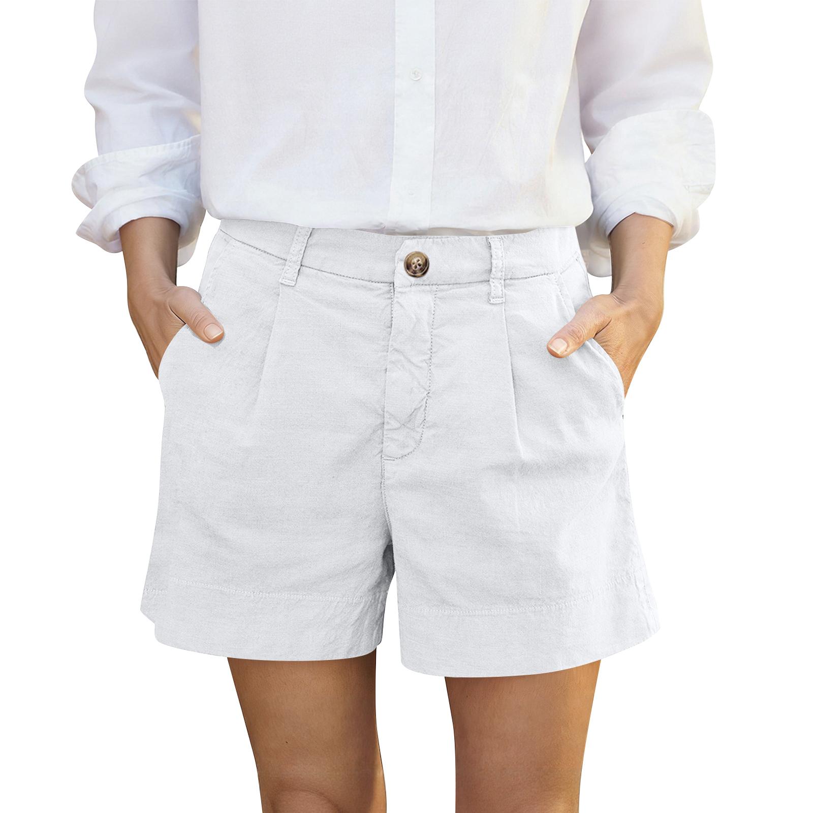 

Женские шорты из хлопка и льна, с карманами, на пуговицах, в стиле business casual. XL белый