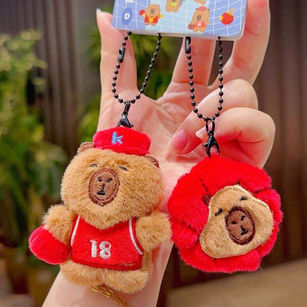 Cross Dressing Capybara Key Ring Soft Backpack Flutter Doll Funny Plush Sport Pendant  Daily