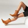 FOREADA Stivaletti da Cowboy Corti da Donna Punta Quadrata Tacco Medio Spesso Ricami Stivale da Cowgirl Occidentale Scarpe alla Moda da Donna Inverno 46