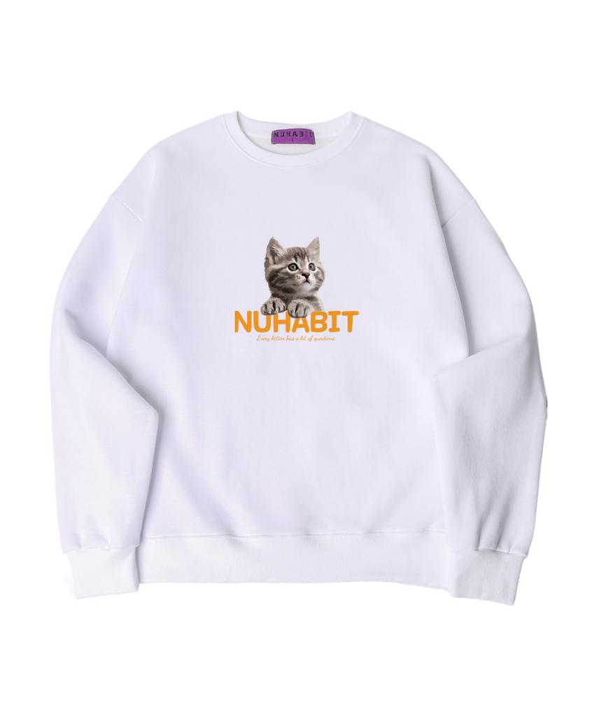 NUHABIT N/H Curious Cat Oversized Fleece-Lined Sweatshirt_White (Gom4-4Nh1210)