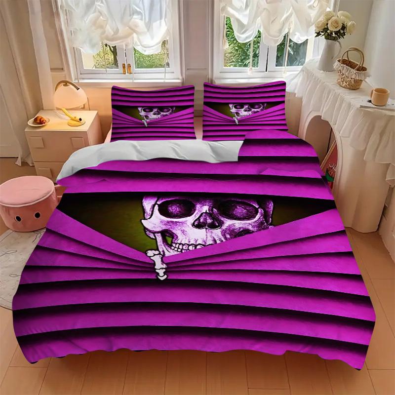 3PCs Skull, Bone Design Cover Set, Breathable Fabric, Machine Washable (1 Duvet Cover + 2 Pillowcases) (Without Quilt) yy250911059