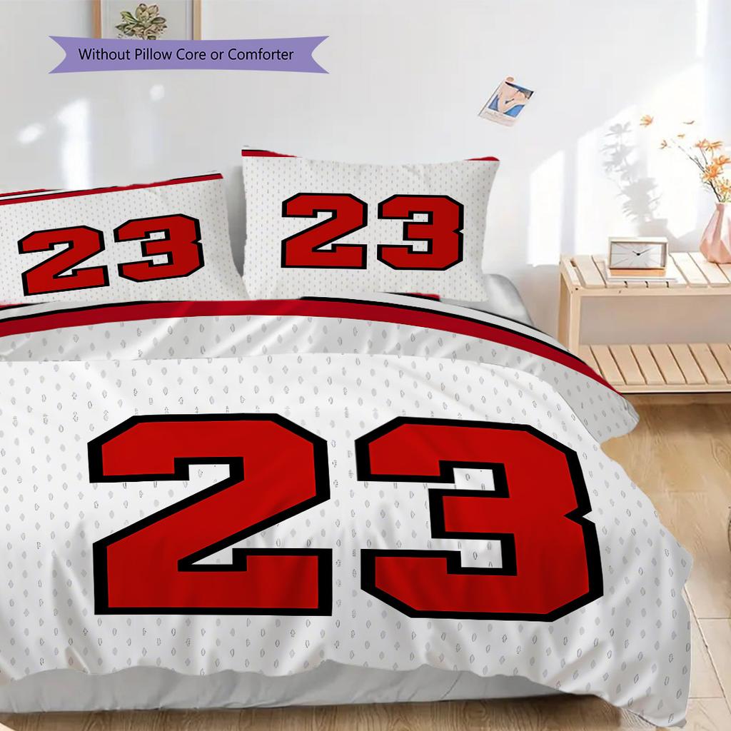 Red and Black Sports Jersey Number Bedding, Duvet Cover, Pillowcase, Home Decoration, Birthday Gift (1 * Duvet Cover+2 * Pillowcase, Coreless)