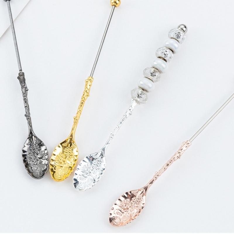 Creative DIY Coffee Stirring Spoons with Beaded Design Durable Alloy Construction Set of 6 Handmade Kitchen Tool